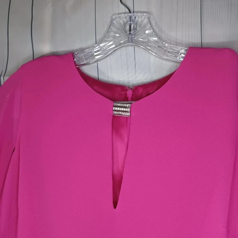 Vince Camuto Hot Pink layered drape chiffon boho flowy Flounce dress size 8 - Picture 2 of 15